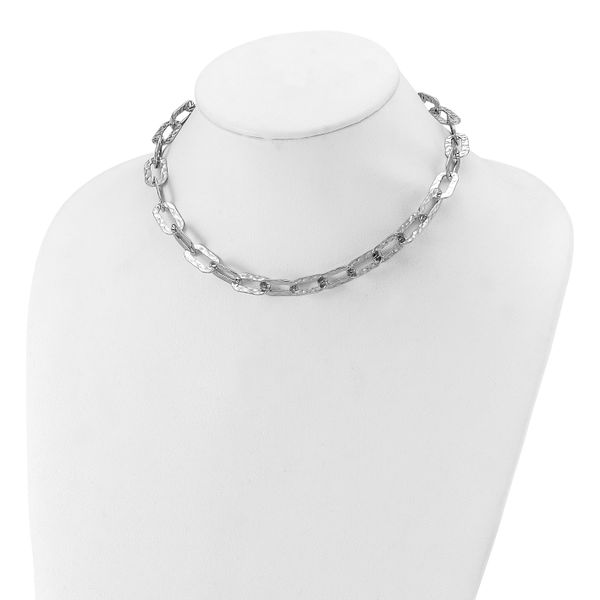 Leslie's Sterling Silver Rh-plat Polish/Hammered Fancy w/2in ext. Necklace - Image 3