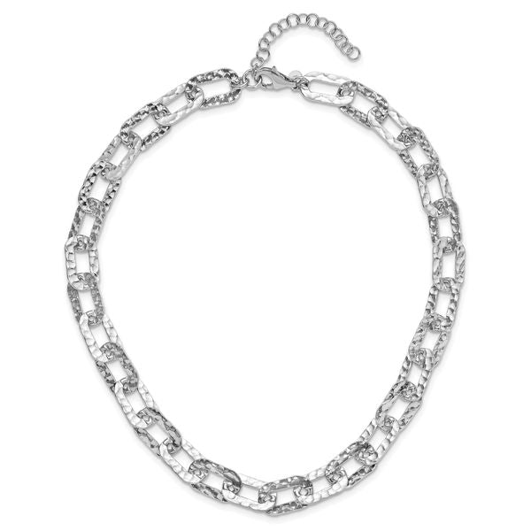 Leslie's Sterling Silver Rh-plat Polish/Hammered Fancy w/2in ext. Necklace - Image 4