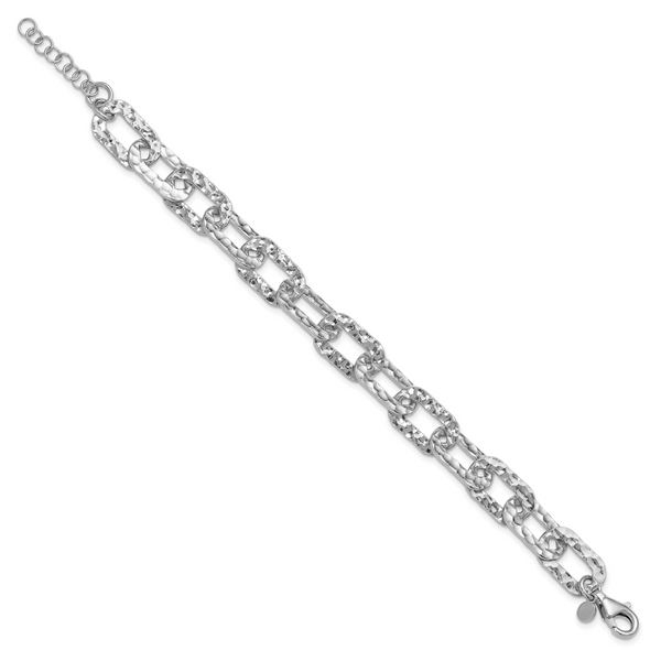 Leslie's Sterling Silver Rh-pl Polished/Hammered Fancy w/1in ext. Bracelet - Image 2