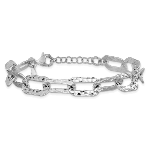 Leslie's Sterling Silver Rh-pl Polished/Hammered Fancy w/1in ext. Bracelet - Image 3