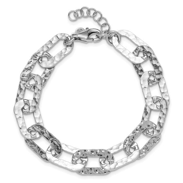 Leslie's Sterling Silver Rh-pl Polished/Hammered Fancy w/1in ext. Bracelet - Image 4