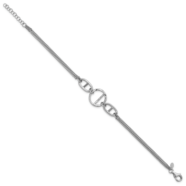 Leslie's SS Rh-plated Polished 2-strand w/Link Accent w/1in ext. Bracelet - Image 2