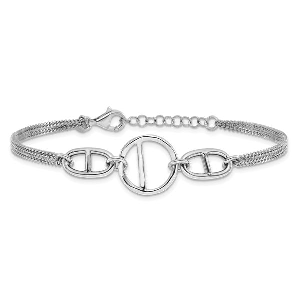 Leslie's SS Rh-plated Polished 2-strand w/Link Accent w/1in ext. Bracelet - Image 3