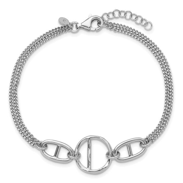 Leslie's SS Rh-plated Polished 2-strand w/Link Accent w/1in ext. Bracelet - Image 4