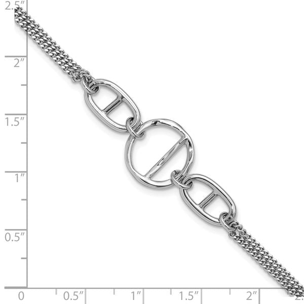 Leslie's SS Rh-plated Polished 2-strand w/Link Accent w/1in ext. Bracelet - Image 5