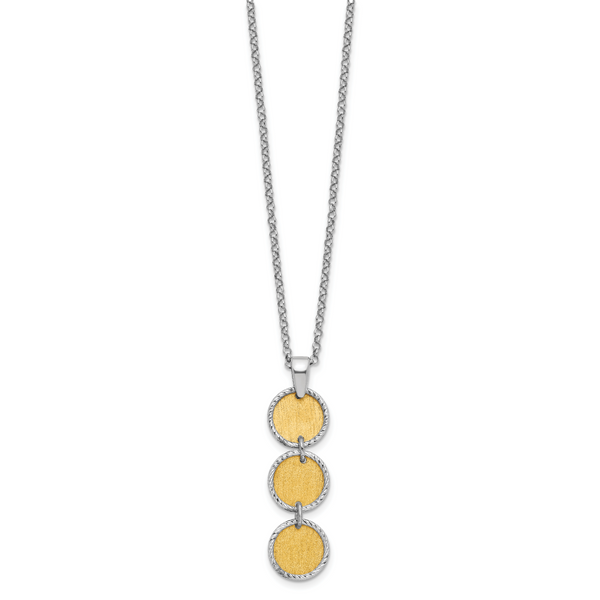 Leslie's SS Rh/Gold-plated Polished/Brushed Circles w/2in ext. Necklace - Image 2