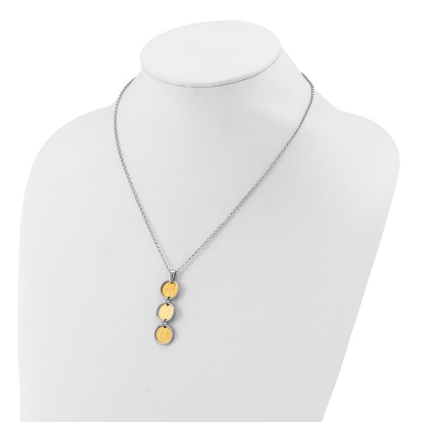 Leslie's SS Rh/Gold-plated Polished/Brushed Circles w/2in ext. Necklace - Image 3