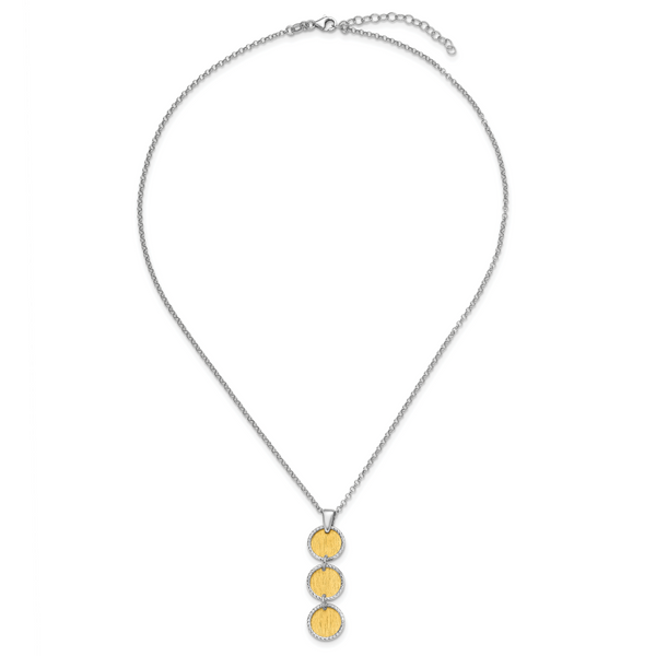 Leslie's SS Rh/Gold-plated Polished/Brushed Circles w/2in ext. Necklace - Image 4