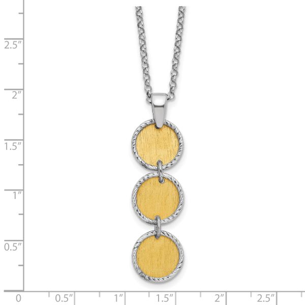 Leslie's SS Rh/Gold-plated Polished/Brushed Circles w/2in ext. Necklace - Image 5