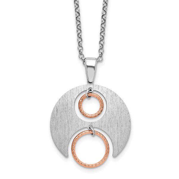 Leslie's Sterling Silver Rh/Rose gold-plat Polish/Brushed w/1in ext. Neckla