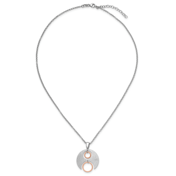 Leslie's Sterling Silver Rh/Rose gold-plat Polish/Brushed w/1in ext. Neckla - Image 4