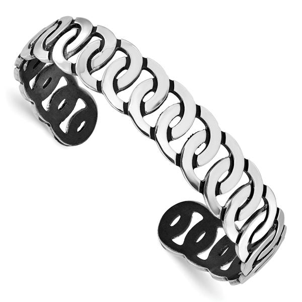 Leslie's Sterling Silver Rh-plated Antiqued Burnished Polished Cuff Bangle