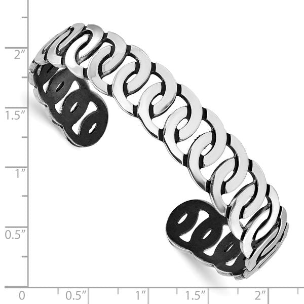 Leslie's Sterling Silver Rh-plated Antiqued Burnished Polished Cuff Bangle - Image 3