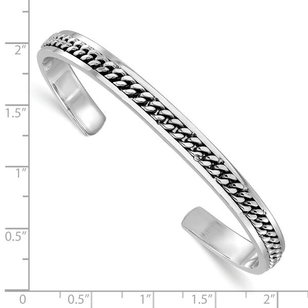 Leslie's Sterling Silver Rhodium-plated Polished Curb Link Cuff Bangle - Image 3