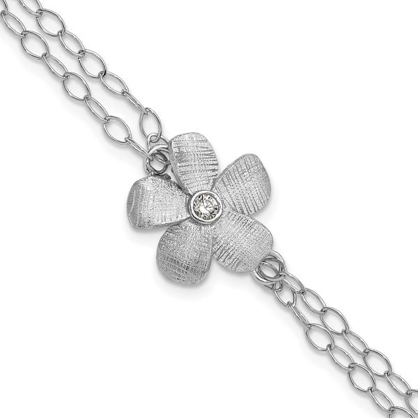 Leslie's SS RH-plat Radiant Essence Pol/Scratch CZ w/1in ext. Bracelet