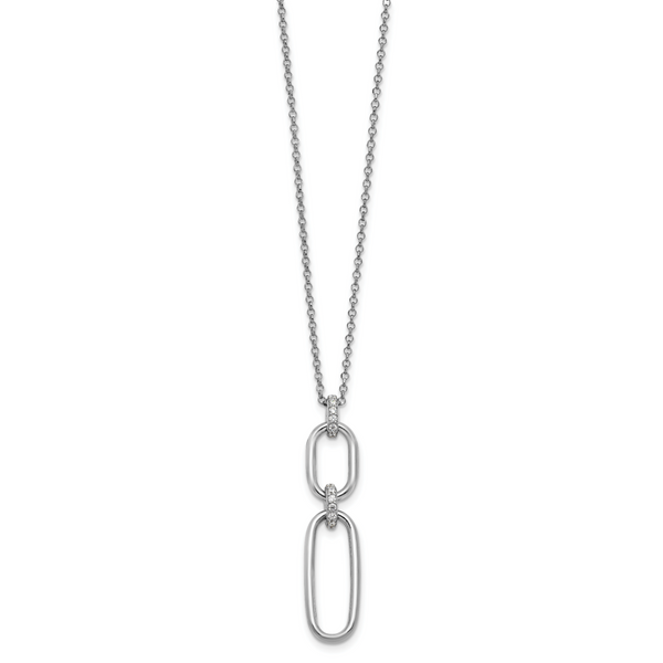 Leslie's Sterling Silver Rh-plated Polished CZ with 2in ext. Necklace - Image 2