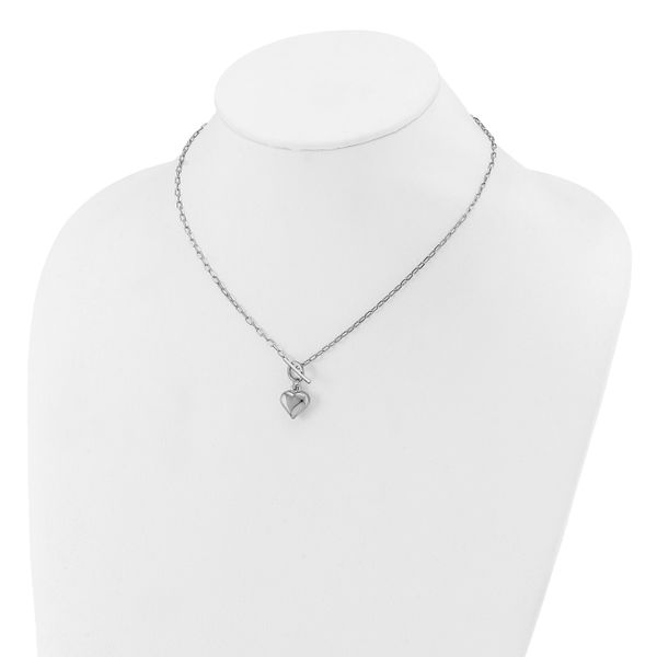 Leslie's Sterling Silver Rhodium-plated Polished Heart Toggle Necklace - Image 3
