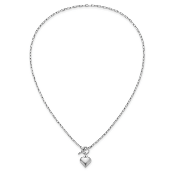 Leslie's Sterling Silver Rhodium-plated Polished Heart Toggle Necklace - Image 4