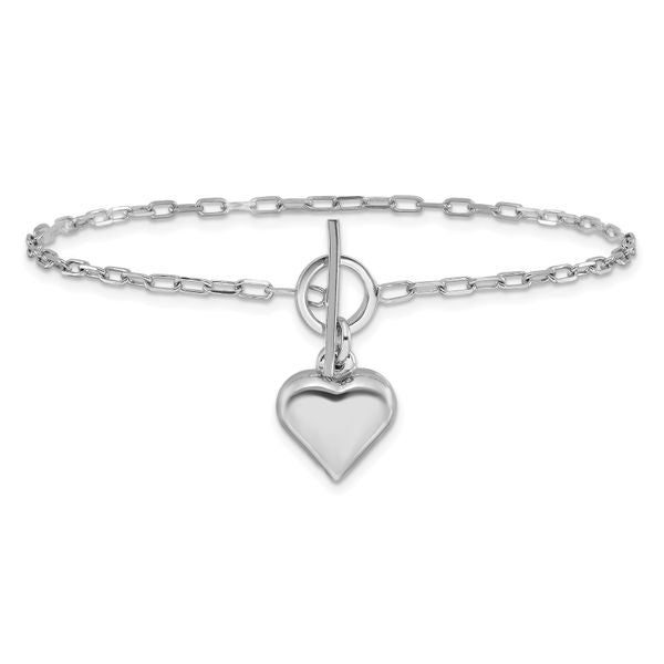 Leslie's Sterling Silver Rhodium-plated Polished Heart Toggle Bracelet - Image 3