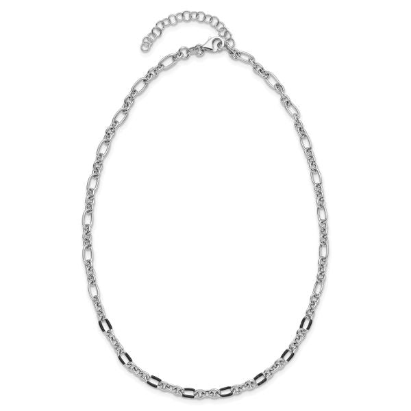 Leslie's Sterling Silver Rhodium-plated w/Enamel Link w/2in ext. Necklace - Image 4