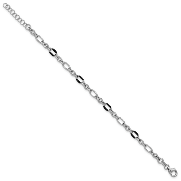 Leslie's Sterling Silver Rhodium-plated with Enamel Link with 1in ext. Brac - Image 2