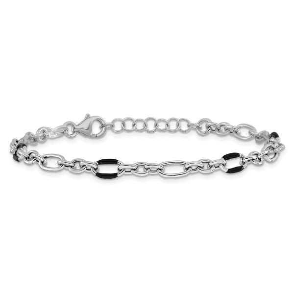 Leslie's Sterling Silver Rhodium-plated with Enamel Link with 1in ext. Brac - Image 3