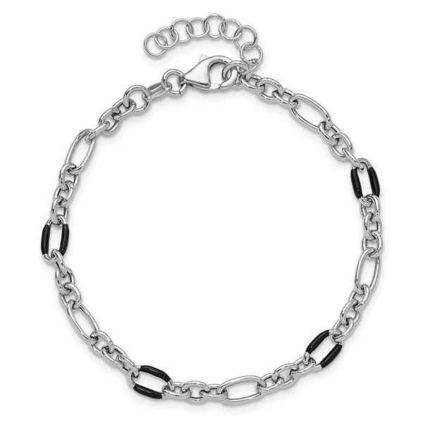 Leslie's Sterling Silver Rhodium-plated with Enamel Link with 1in ext. Brac - Image 4