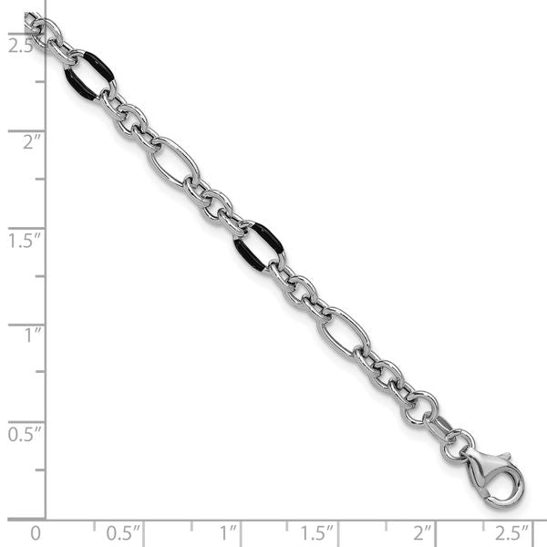 Leslie's Sterling Silver Rhodium-plated with Enamel Link with 1in ext. Brac - Image 5