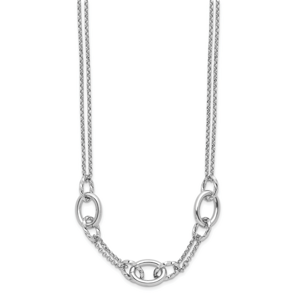 Leslie's Sterling Silver Rhodium-plated Fancy Link with 2in ext. Necklace - Image 2