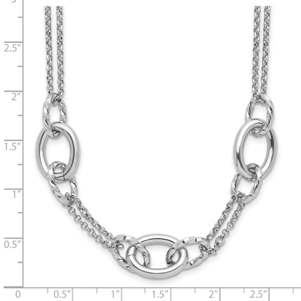 Leslie's Sterling Silver Rhodium-plated Fancy Link with 2in ext. Necklace - Image 5