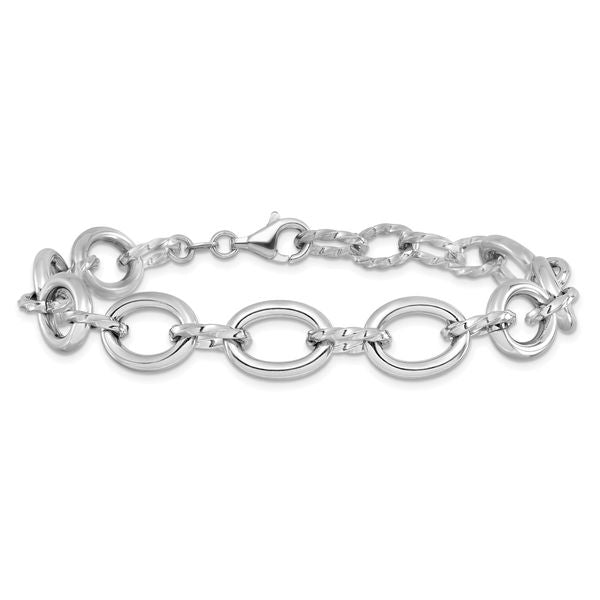Leslie's Sterling Silver Rhodium-plated Fancy Link with 1in ext. Bracelet - Image 3
