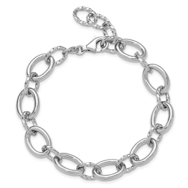 Leslie's Sterling Silver Rhodium-plated Fancy Link with 1in ext. Bracelet - Image 4
