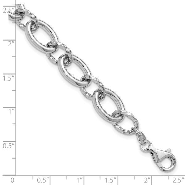 Leslie's Sterling Silver Rhodium-plated Fancy Link with 1in ext. Bracelet - Image 5