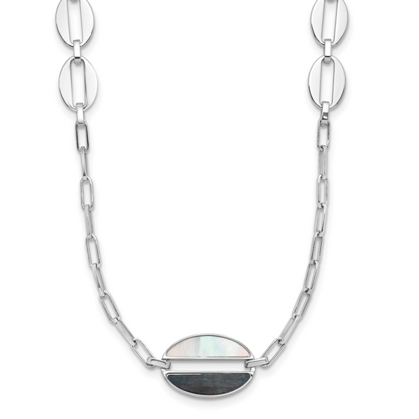 Leslie's Sterling Silver Rhodium-plated Black and White MOP Necklace