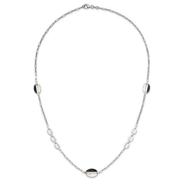 Leslie's Sterling Silver Rhodium-plated Black and White MOP Necklace - Image 4