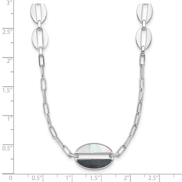 Leslie's Sterling Silver Rhodium-plated Black and White MOP Necklace - Image 5