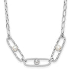 Leslie's Sterling Silver Rh-plated CZ and Crystal Pearl with 2in ext. Neckl