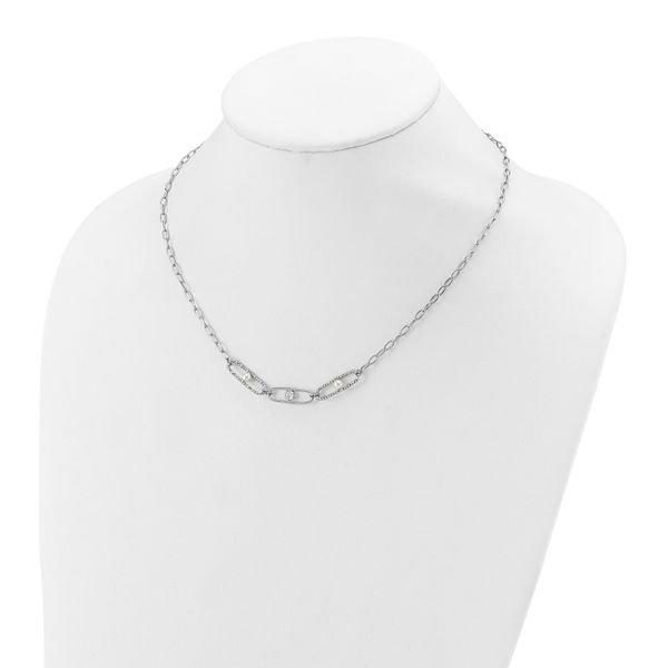 Leslie's Sterling Silver Rh-plated CZ and Crystal Pearl with 2in ext. Neckl - Image 3