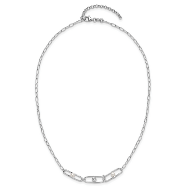 Leslie's Sterling Silver Rh-plated CZ and Crystal Pearl with 2in ext. Neckl - Image 4