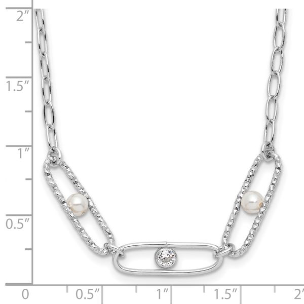 Leslie's Sterling Silver Rh-plated CZ and Crystal Pearl with 2in ext. Neckl - Image 5