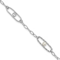 Leslie's Sterling Silver Rh-plated CZ and Crystal Pearl with 1in ext. Brace