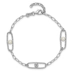 Leslie's Sterling Silver Rh-plated CZ and Crystal Pearl with 1in ext. Brace - Image 4