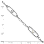 Leslie's Sterling Silver Rh-plated CZ and Crystal Pearl with 1in ext. Brace - Image 5