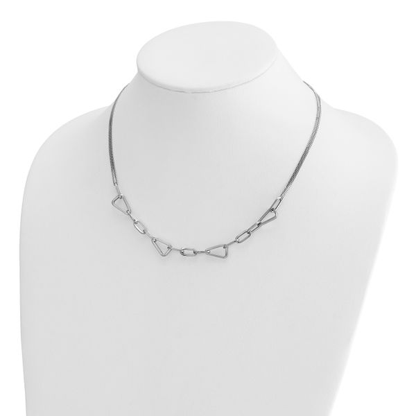Leslie's Sterling Silver RH-pl Pol. Geometric 2-strand w/2in ext. Necklace - Image 3