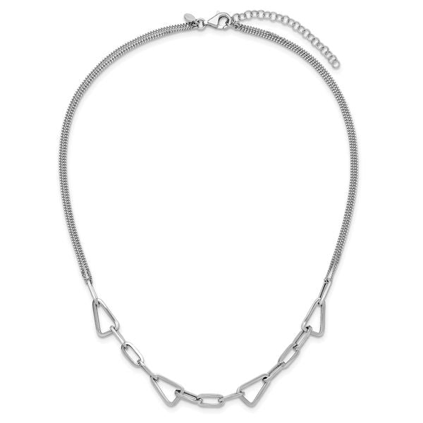 Leslie's Sterling Silver RH-pl Pol. Geometric 2-strand w/2in ext. Necklace - Image 4