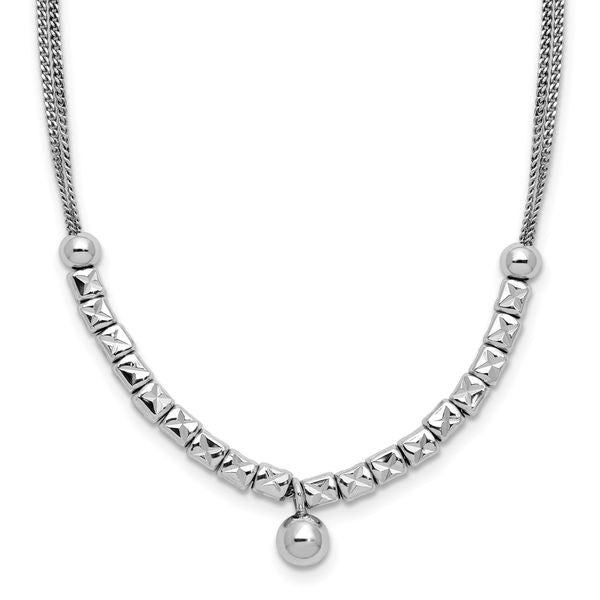 Leslie's Sterling Silver RH-pl Pol. Fancy 2-strand w/2in ext. Necklace