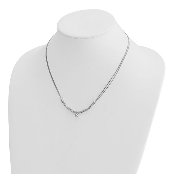 Leslie's Sterling Silver RH-pl Pol. Fancy 2-strand w/2in ext. Necklace - Image 3