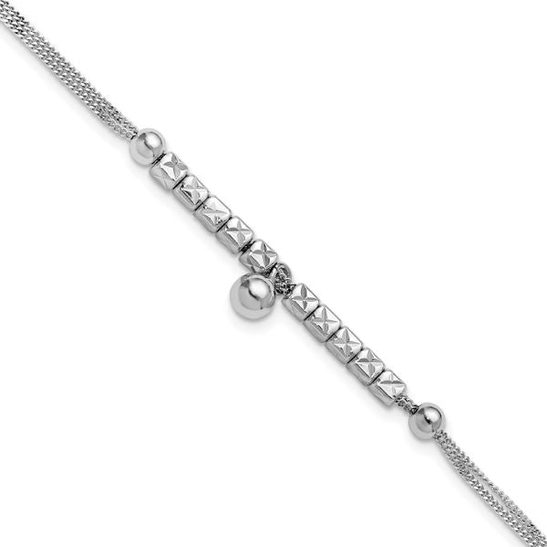 Leslie's Sterling Silver RH-plat Pol. Fancy 2-strand w/1in ext. Bracelet
