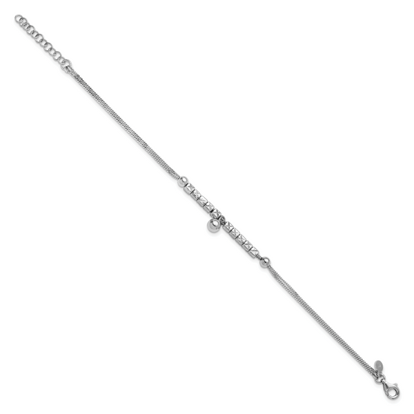 Leslie's Sterling Silver RH-plat Pol. Fancy 2-strand w/1in ext. Bracelet - Image 2