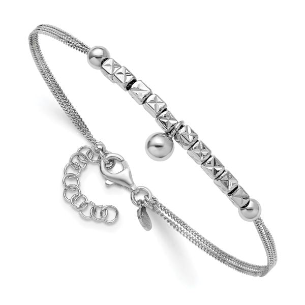Leslie's Sterling Silver RH-plat Pol. Fancy 2-strand w/1in ext. Bracelet - Image 3
